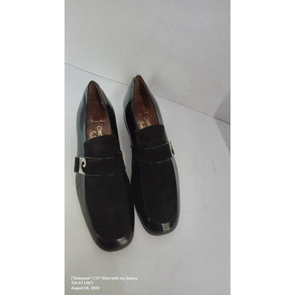Contempo Collection Black Patent Leather Loafers with Decorative Silver‎ Buckle